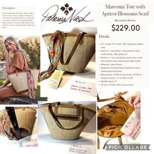$229 ⭐️ NEW Patricia Nash Marconia Tote Burnished Woven w Apricot Blossoms Scarf